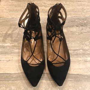Aquazzura Belgravia Suede Lace-Up Flats